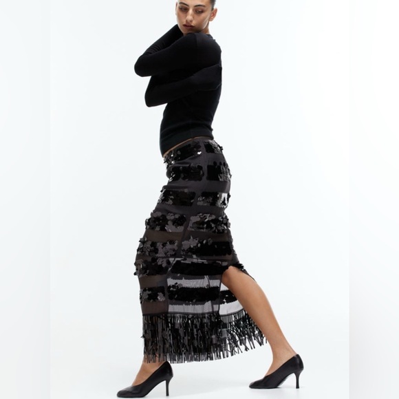 H&M Sequined Maxi Skirt with sequin frill hem. Size 2. NWT - Picture 1 of 7